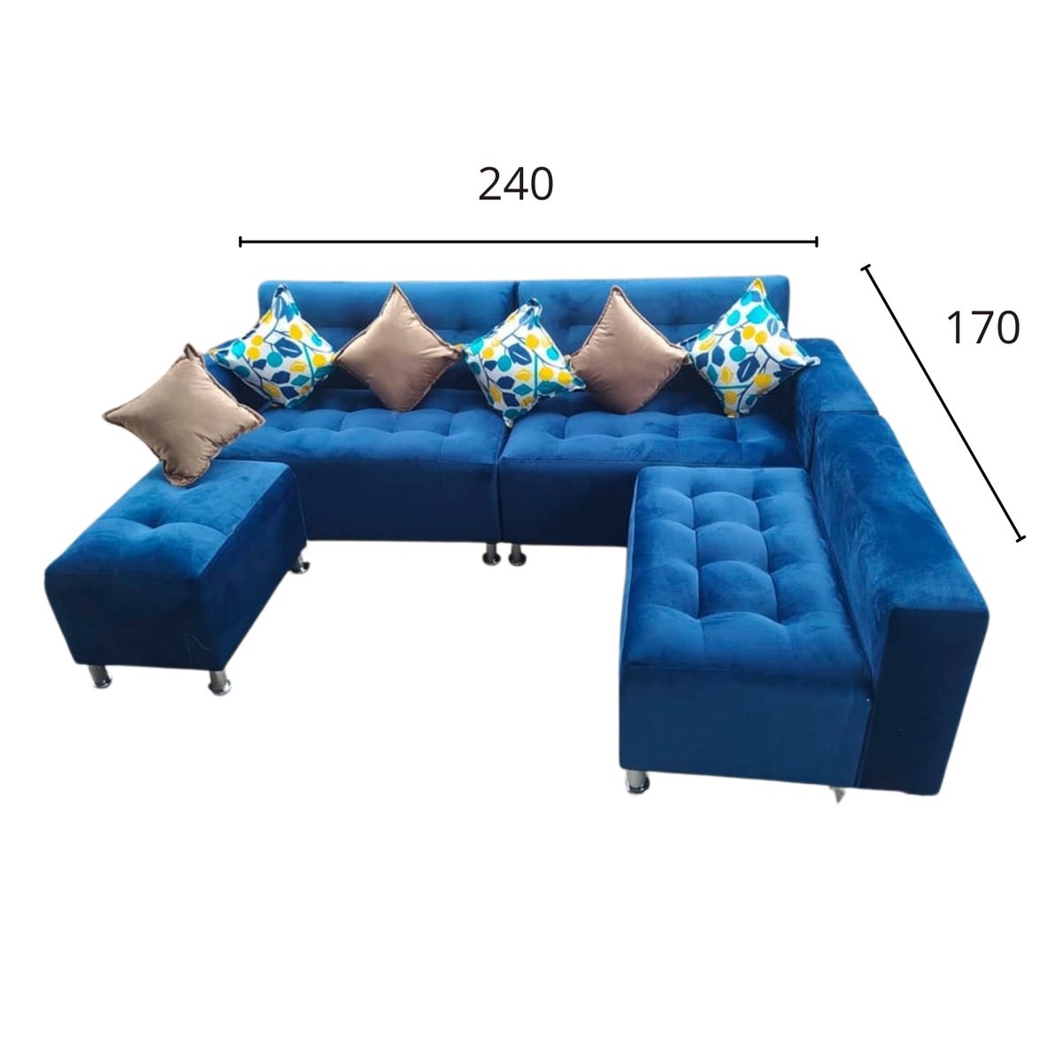 AMOBLART - Seccional Paradisse cobalto 3 Piezas + Banqueta + 4 cojines  -