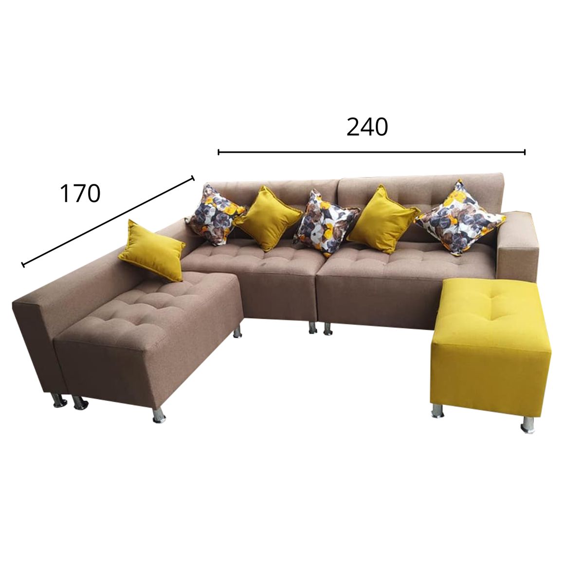 AMOBLART - Seccional Paradisse camel 3 Piezas + Banqueta + 4 cojines  -