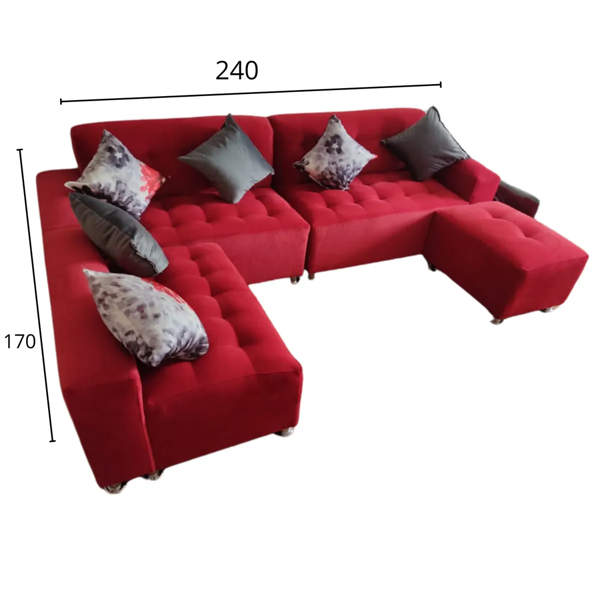 AMOBLART - Seccional Paradisse ROJO 3 Piezas + Banqueta + 4 cojines  -