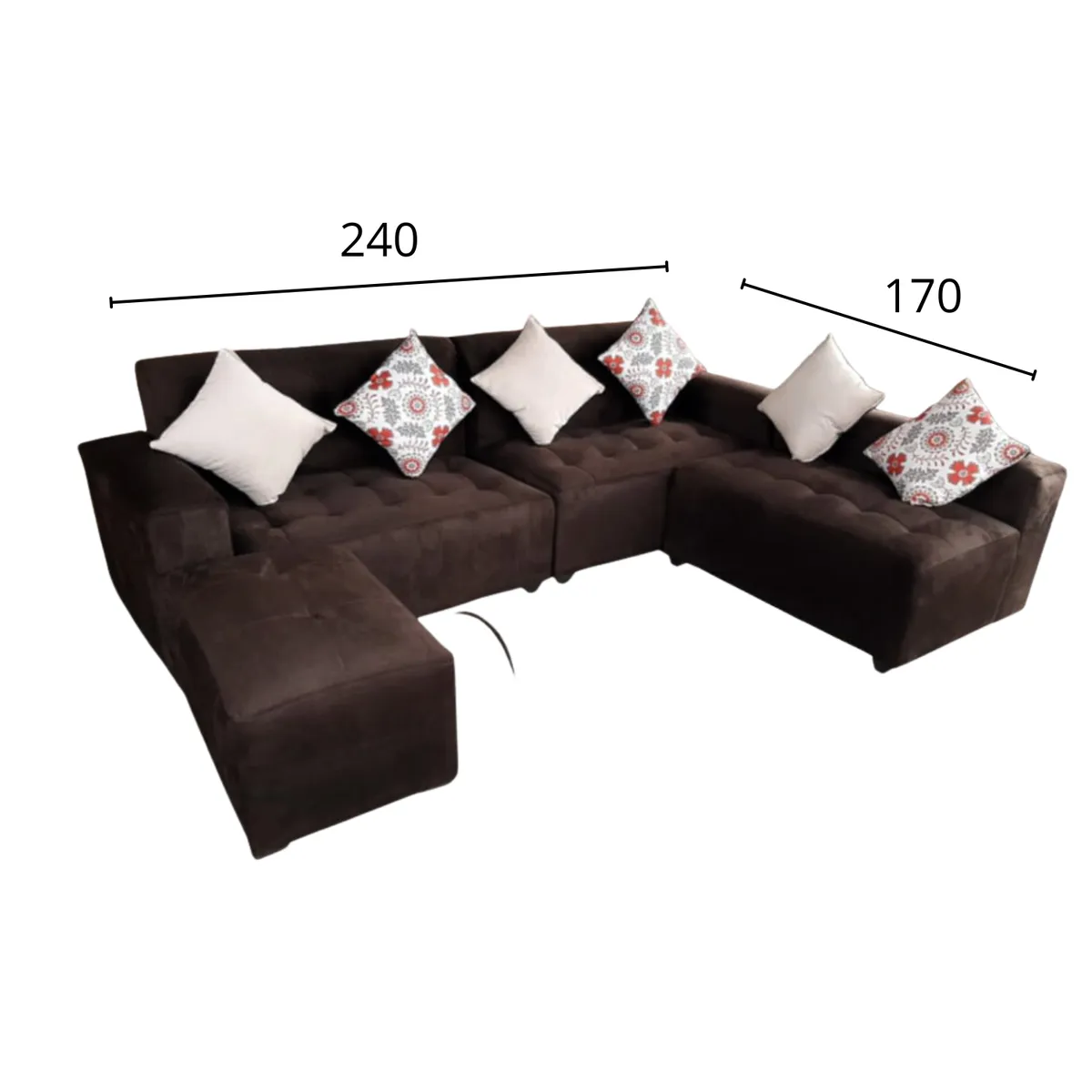 AMOBLART - Seccional Paradisse CHOCOLATE 3 Piezas + Banqueta + 4 cojines  -