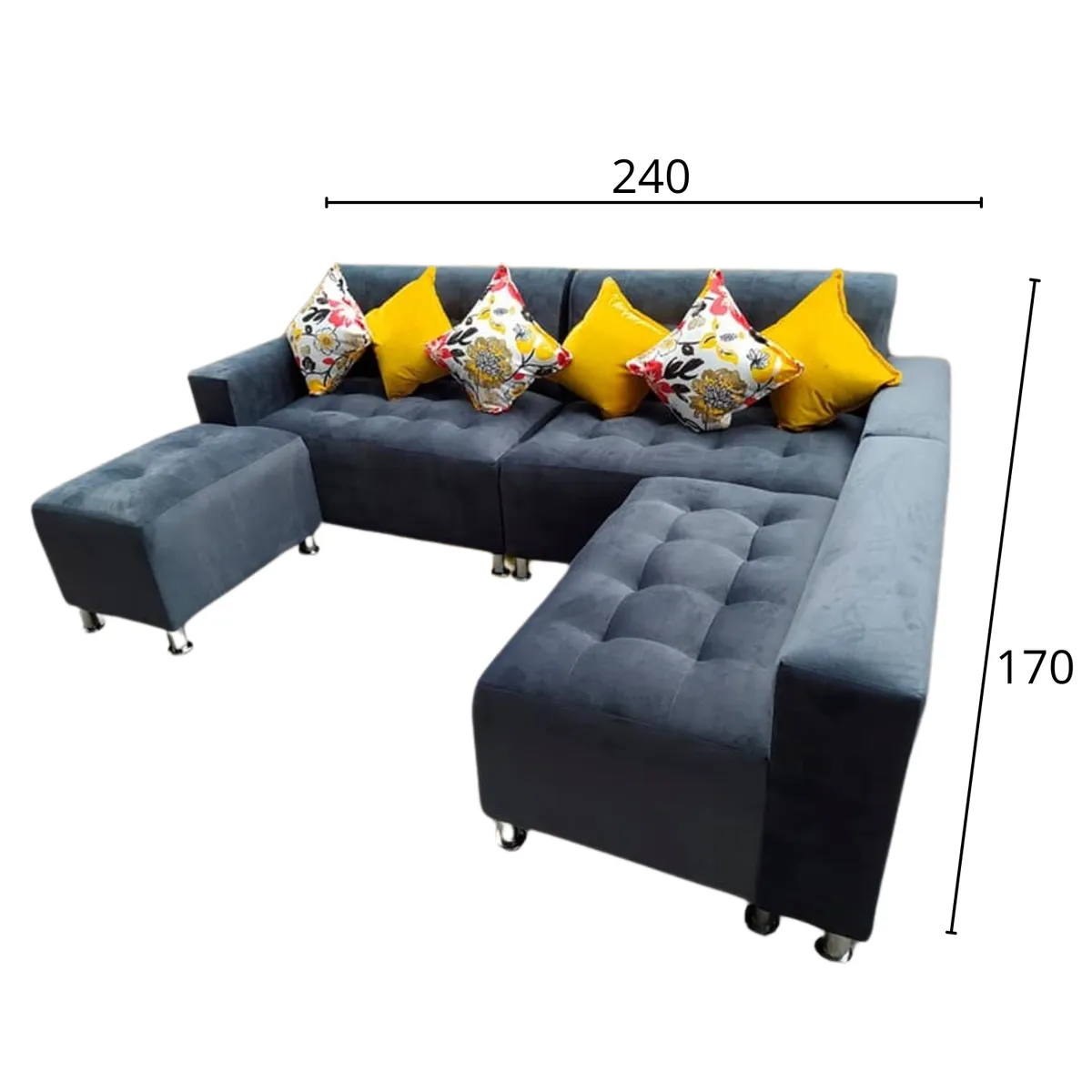 AMOBLART - Seccional Paradisse PLOMO OSCURO 4 Piezas + Banqueta + 4 cojines  -