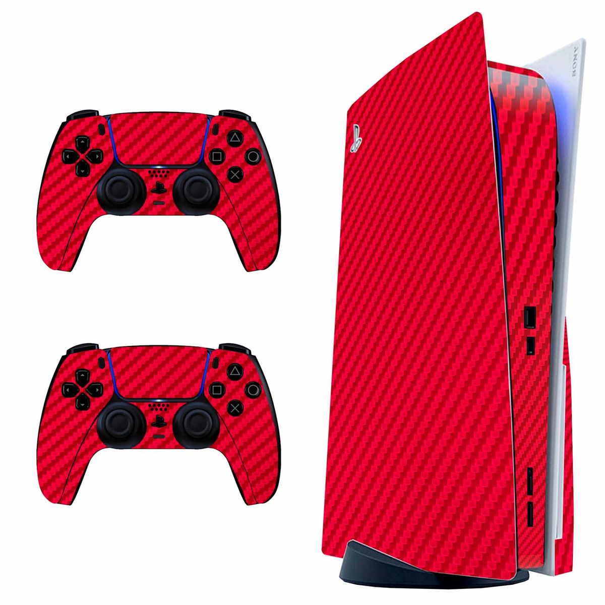 GENERICO - Skin Fibra de Carbono Rojo para PS5 Disk - Adhesivo Premium - Protección Anti-rayaduras