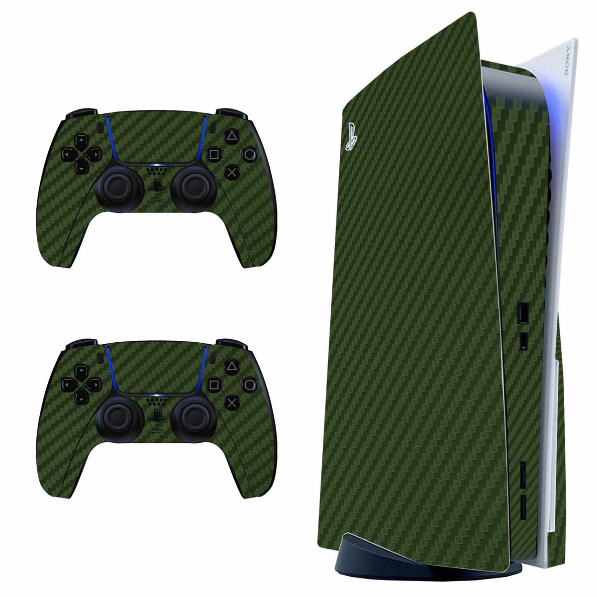 SKIN - Skin Fibra de Carbono Verde para PS5 Disk - Adhesivo Premium - Protección Anti-rayaduras