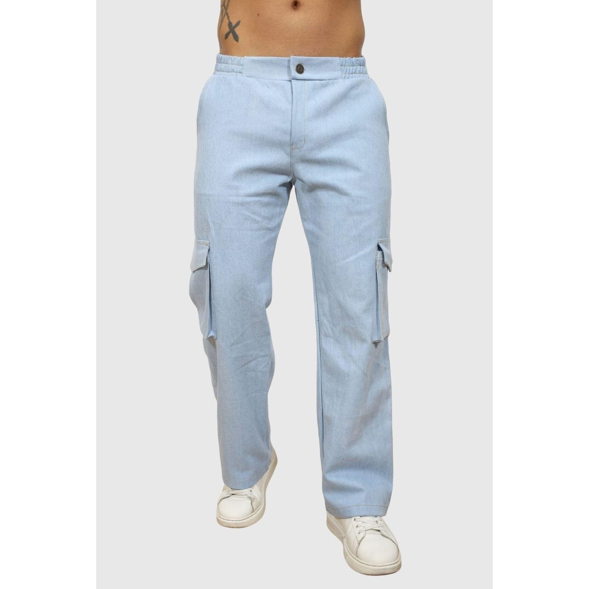 J JERAOUS - PANTALOM JEANS CARGO JERAOUS RIGIDO Celeste Claro