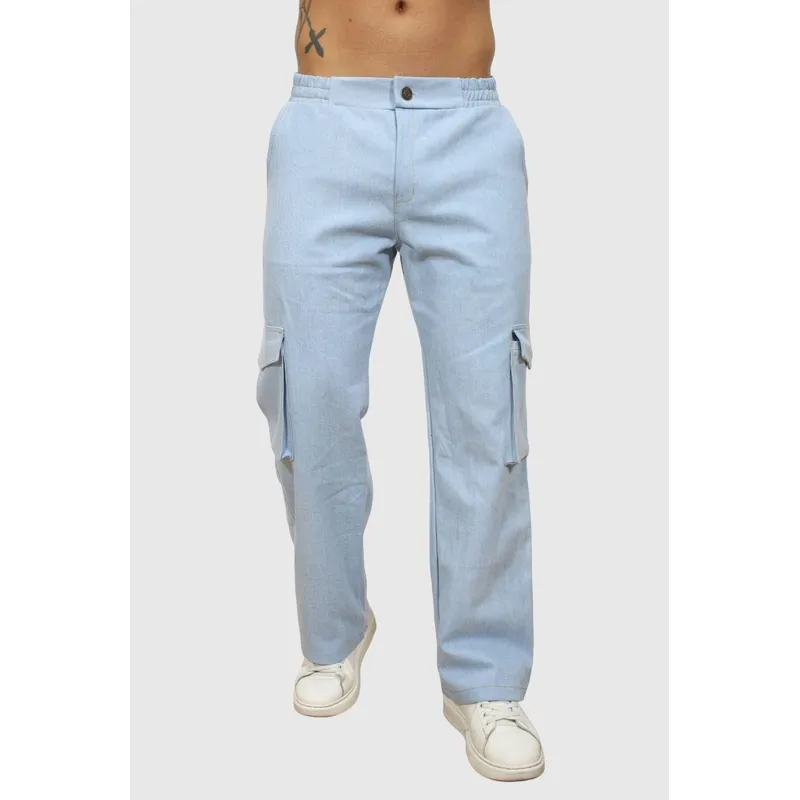 J JERAOUS - PANTALOM JEANS CARGO JERAOUS RIGIDO Celeste Claro
