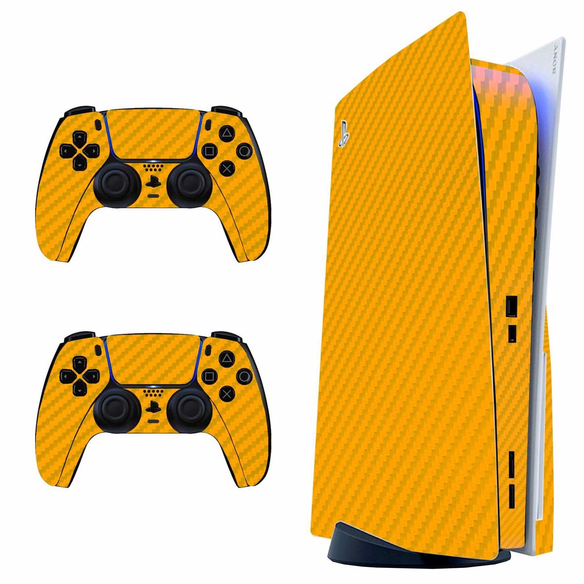 SKIN - Skin Fibra de Carbono Amarillo para PS5 Disk - Adhesivo Premium - Protección Anti-rayaduras