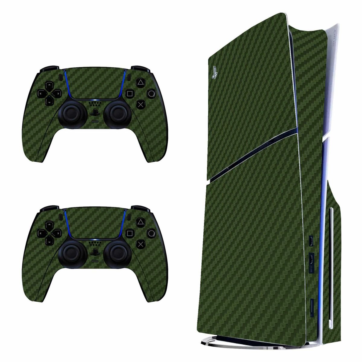 GENERICO - Skin Ps5 slim disk en vinil adhesivo Fibra carbono Verde