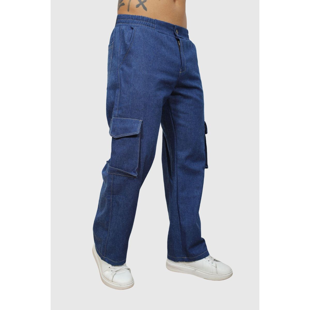 J JERAOUS - PANTALOM JEANS CARGO JERAOUS RIGIDO Azul