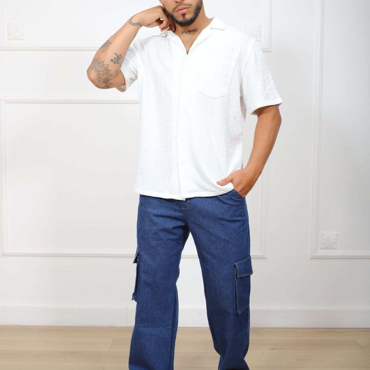 J JERAOUS - PANTALOM JEANS CARGO JERAOUS RIGIDO Azul