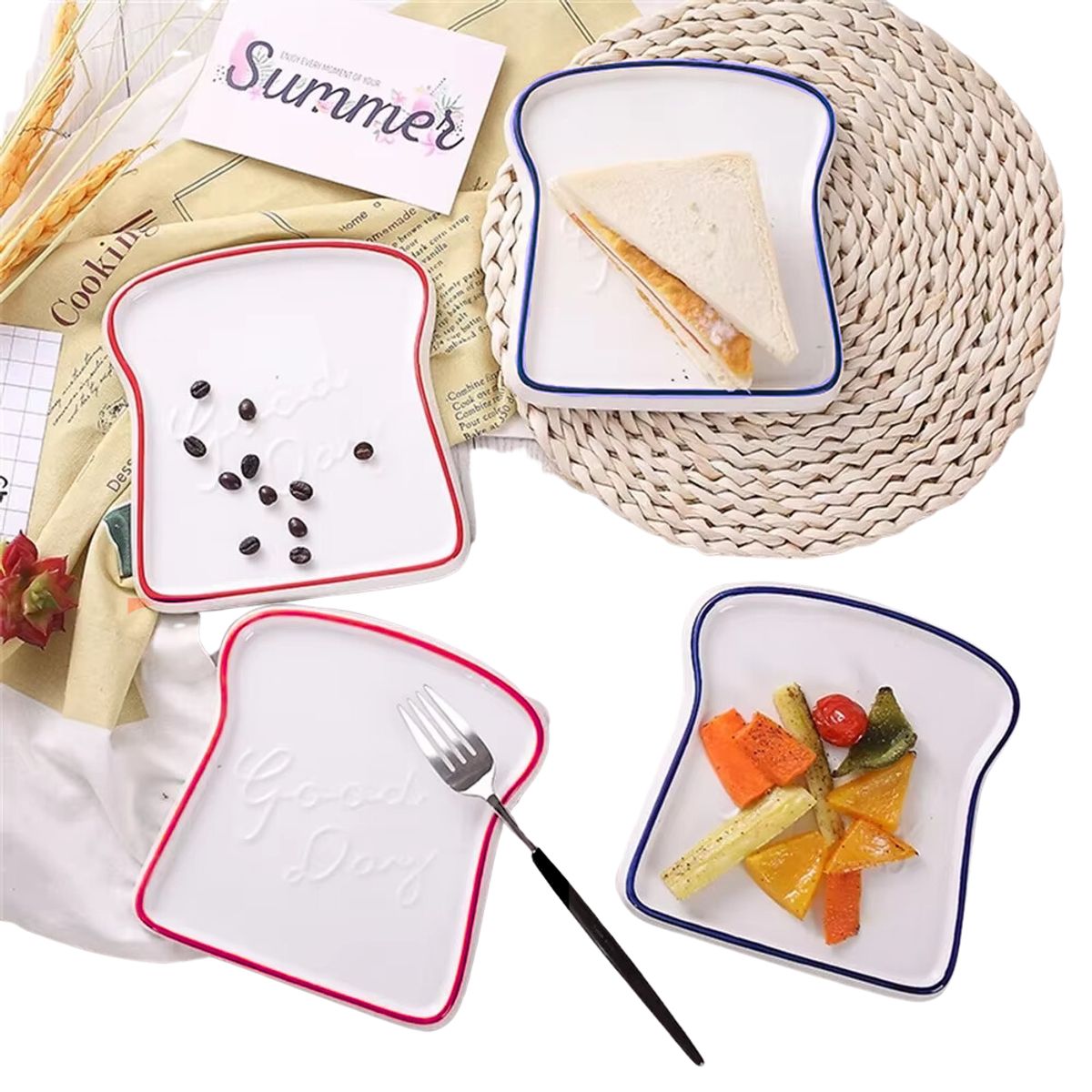 INSPIRA - Set de 4 Vajillas Plato para Desayuno Forma de Tostada