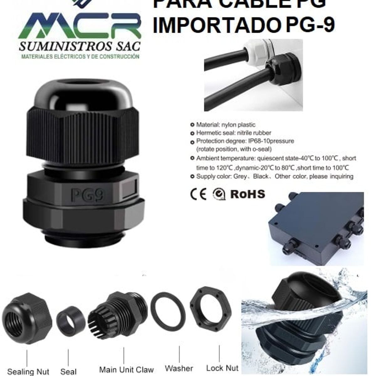 GENERICO - PRENSA ESTOPA PARA CABLE PG 9 DIAMETRO DE 4-8MM PVC IMPORTADO NEGRO