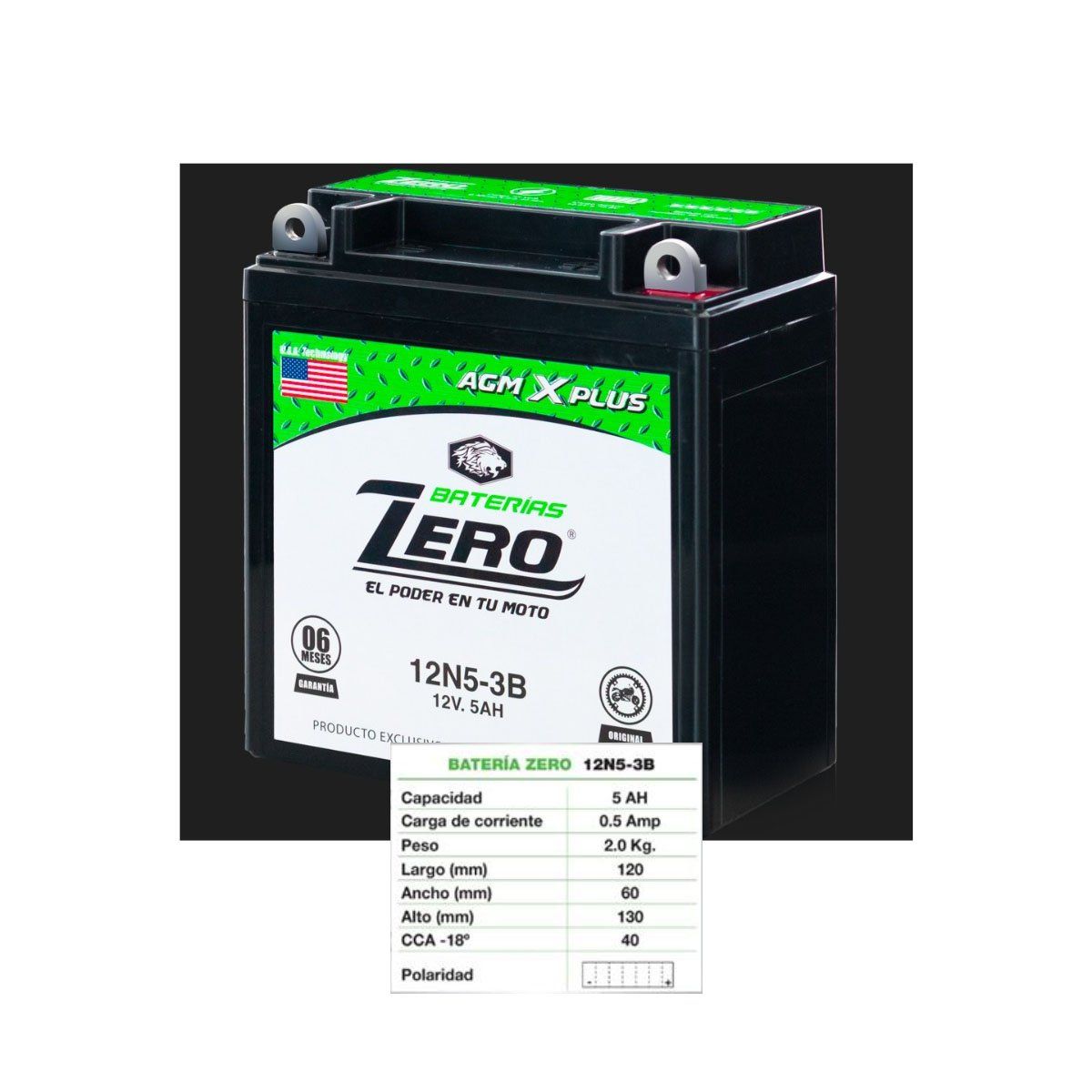 BATERIAS ENERJET - Batería ZERO 12N5- 3B para Moto