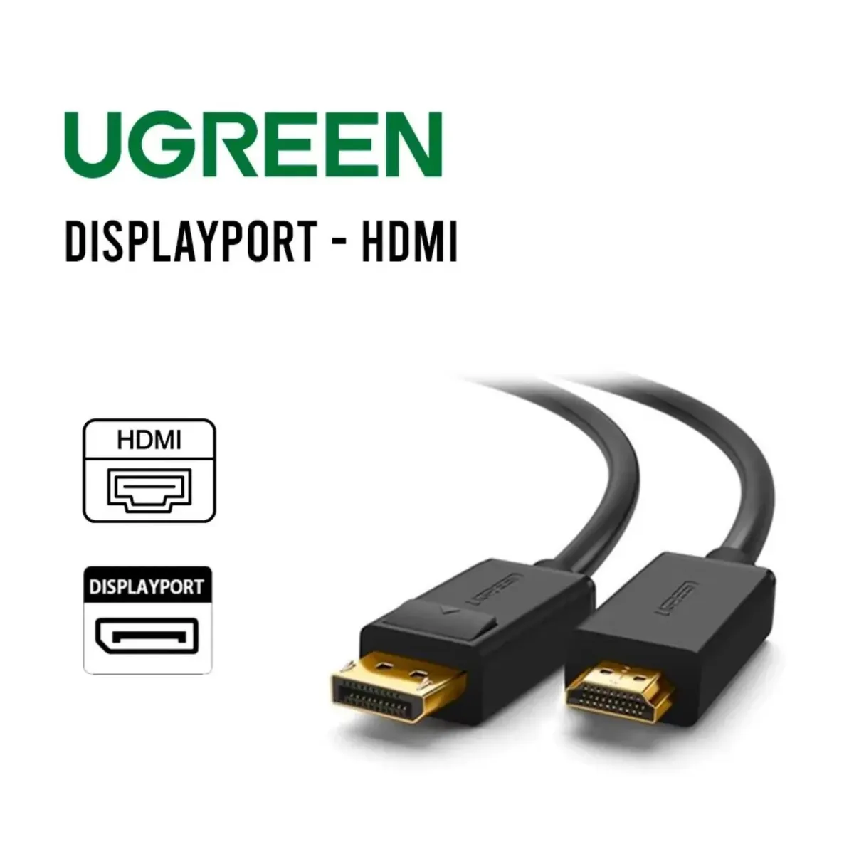 UGREEN - Cable Displayport a HDMI 3MTS 10.8 Gbps Ugreen Hasta 4K 30Hz COD 10203