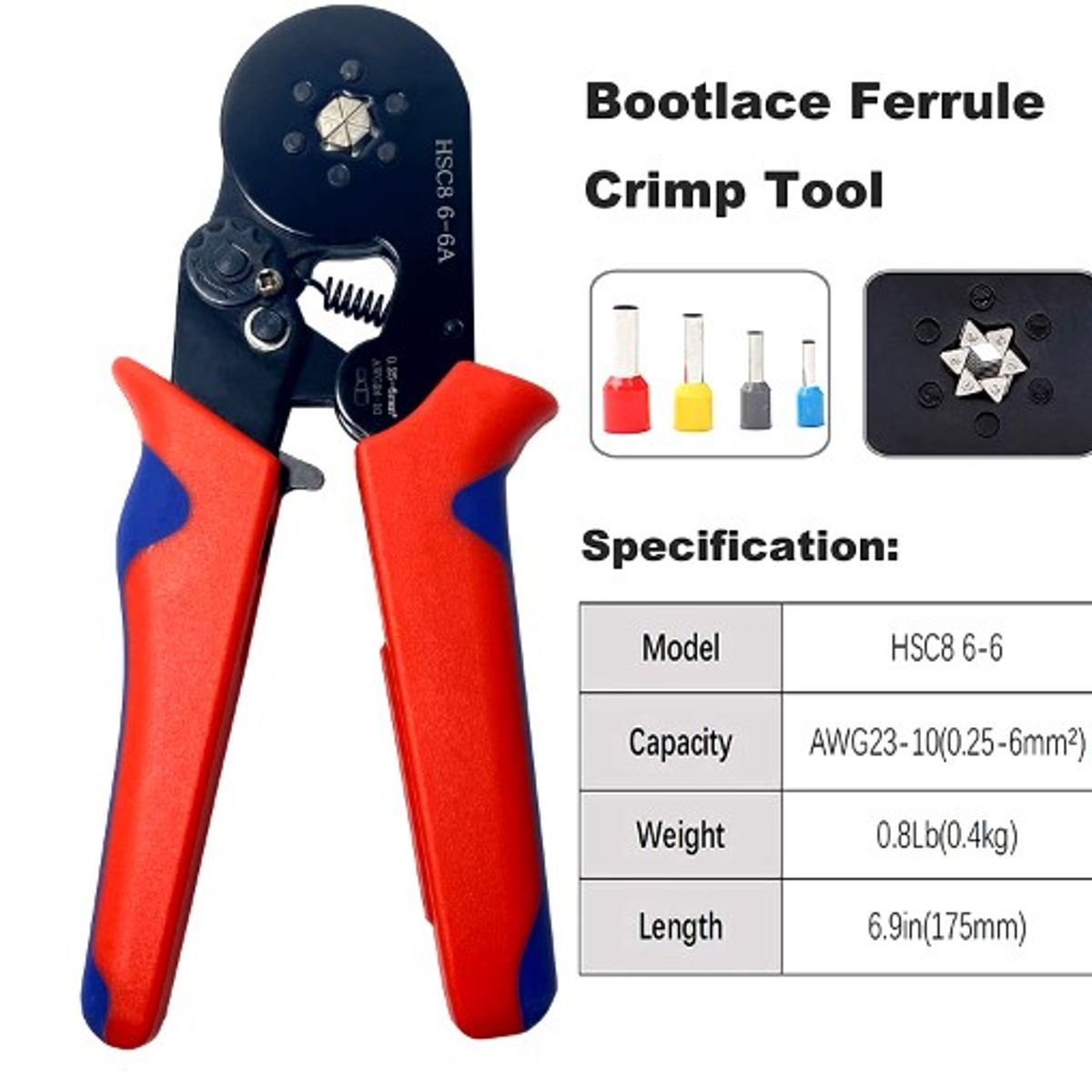 GENERICO - Alicate Prensa Terminal Tubular 23-10 AWG + 1200 Terminales 6-6A