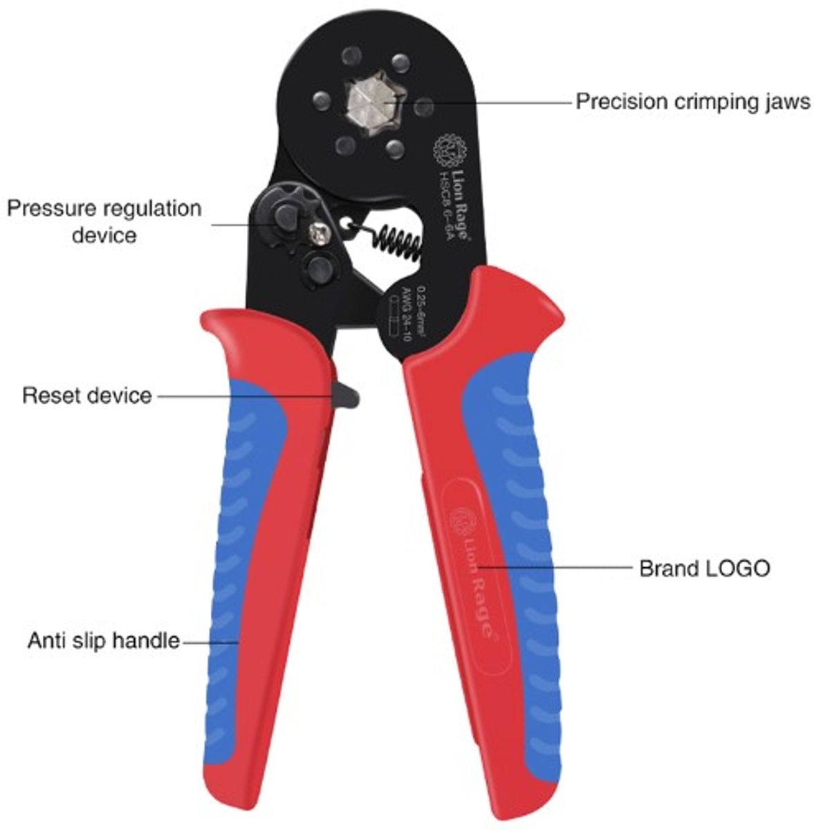 GENERICO - Alicate Prensa Terminal Tubular 23-10 AWG + 1200 Terminales 6-6A