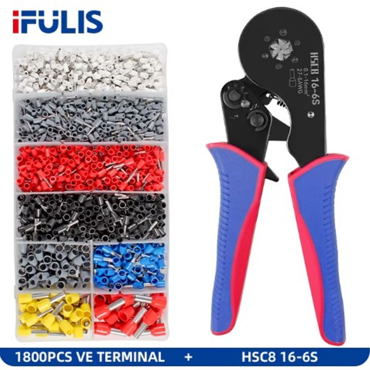 GENERICO - Alicate Prensa Terminal Tubular 27-5 AWG  16-6S + 1800 Terminales