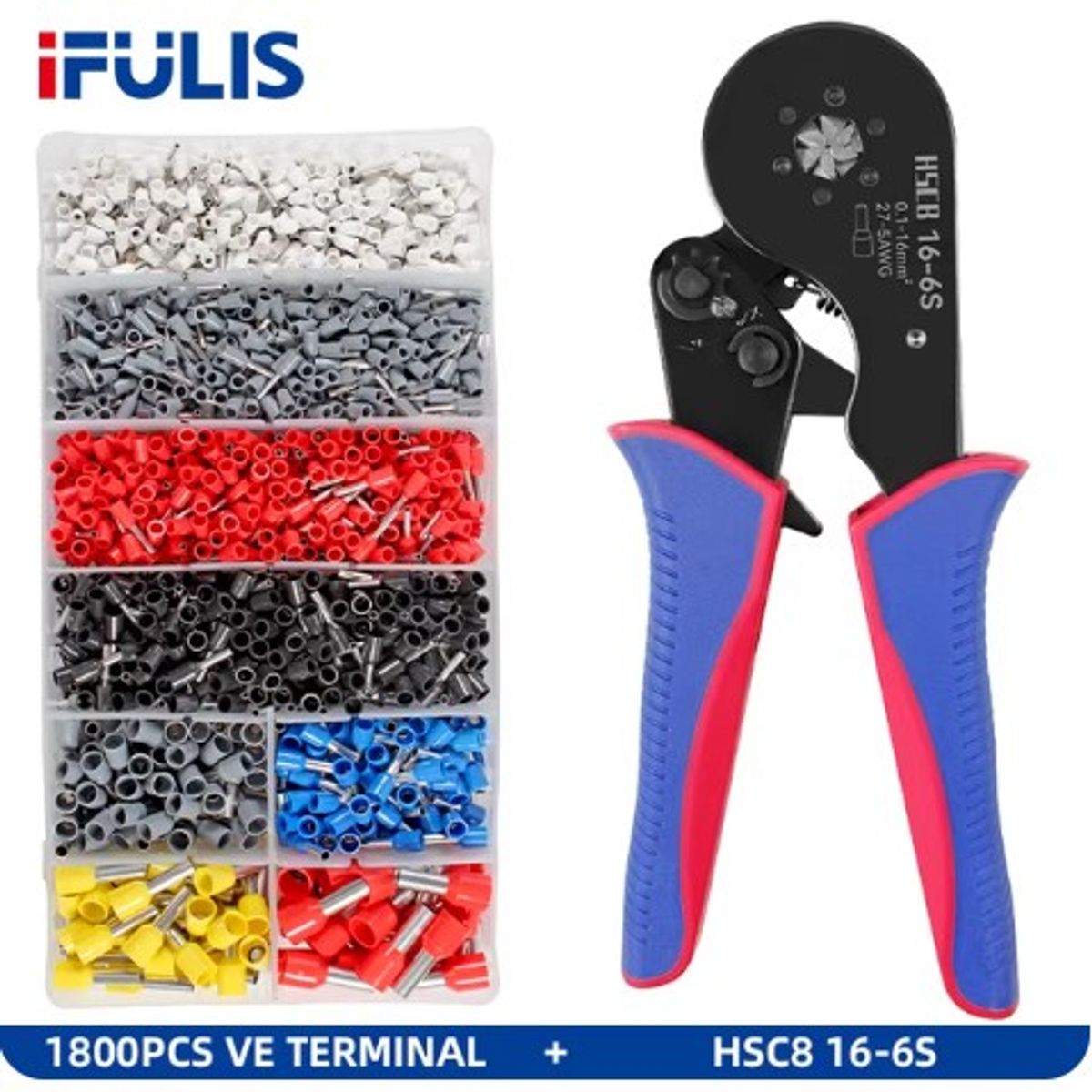 GENERICO - Alicate Prensa Terminal Tubular 27-5 AWG  16-6S + 1800 Terminales