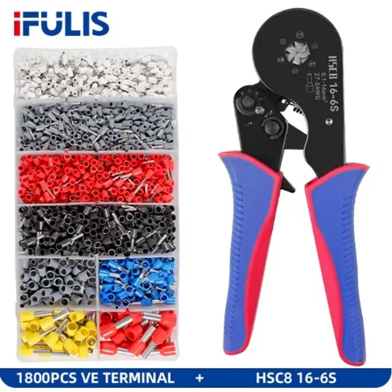 GENERICO - Alicate Prensa Terminal Tubular 27-5 AWG  16-6S + 1800 Terminales