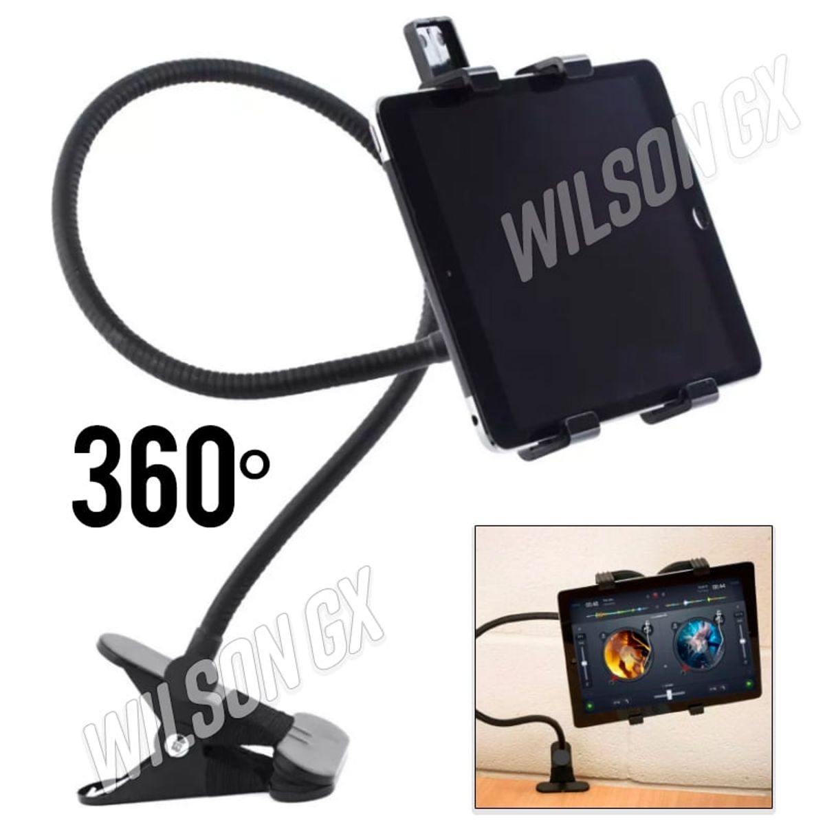 GENERICO - Soporte Brazo Movible 360 para Tablet e IPAD holder gancho Ajustable