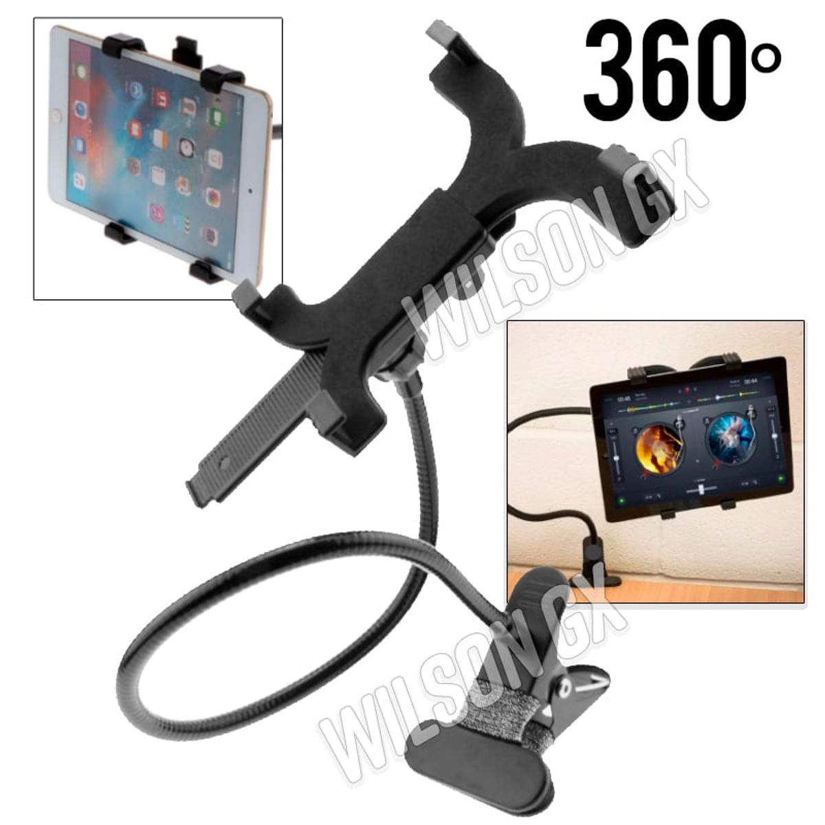 GENERICO - Soporte Brazo Movible 360 para Tablet e IPAD holder gancho Ajustable