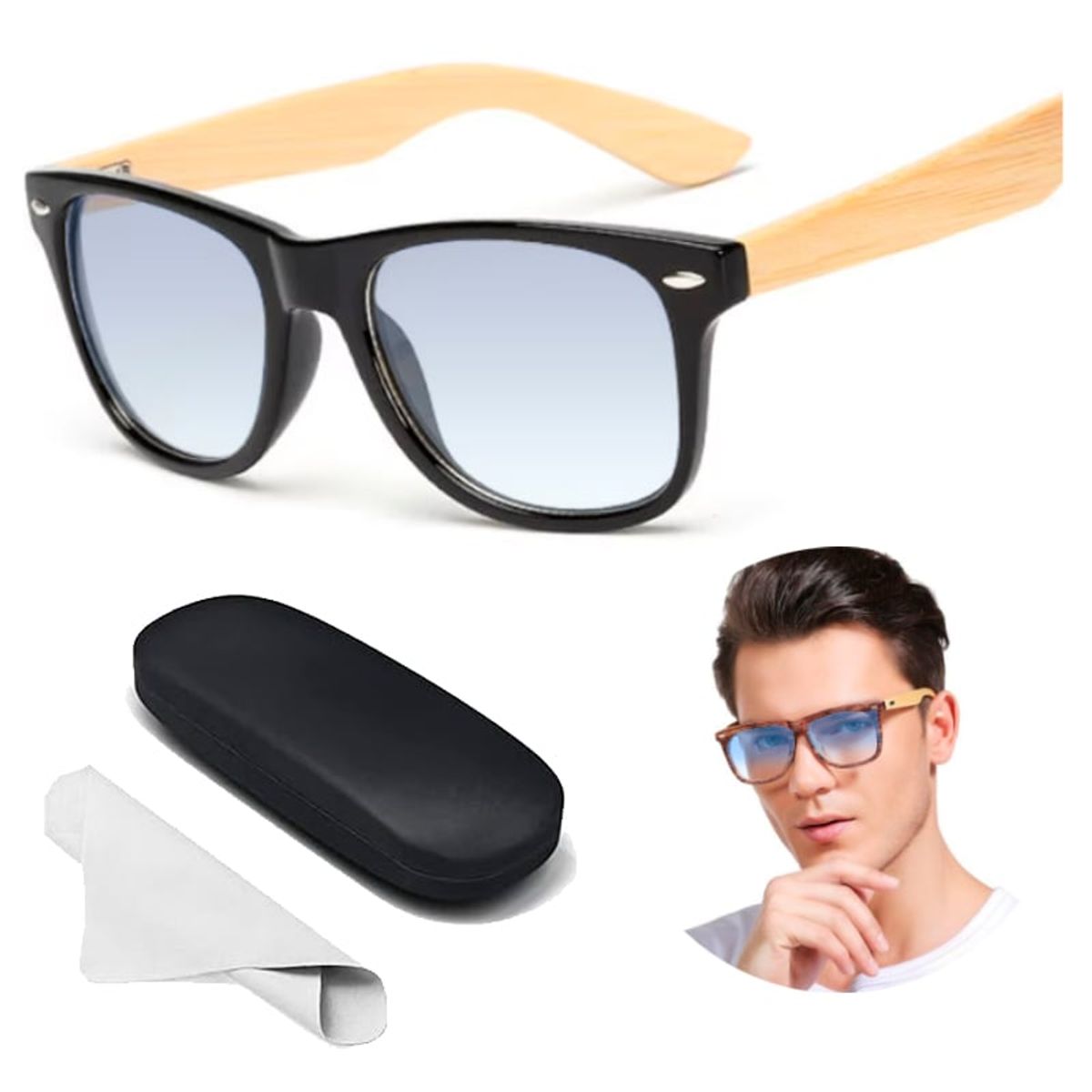 GENERICO - Lentes Negros Premium con Protección Filtro Azul + Estuche y paño