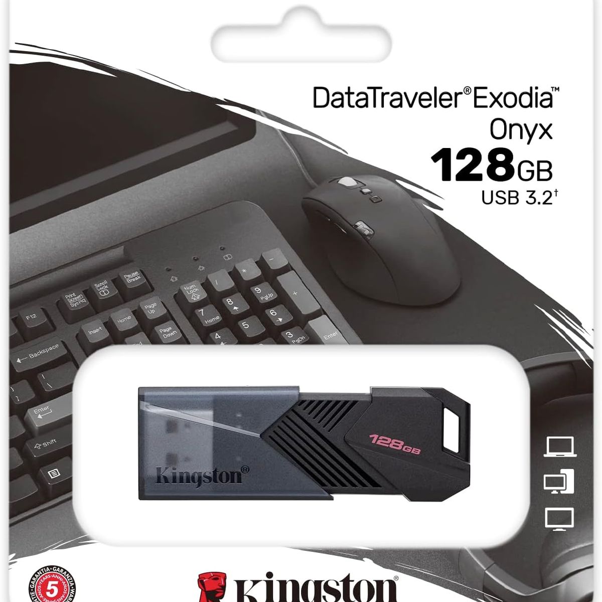 KINGSTON - MEMORIA USB KINGSTON DE 128GB ONIX RETRACTIL