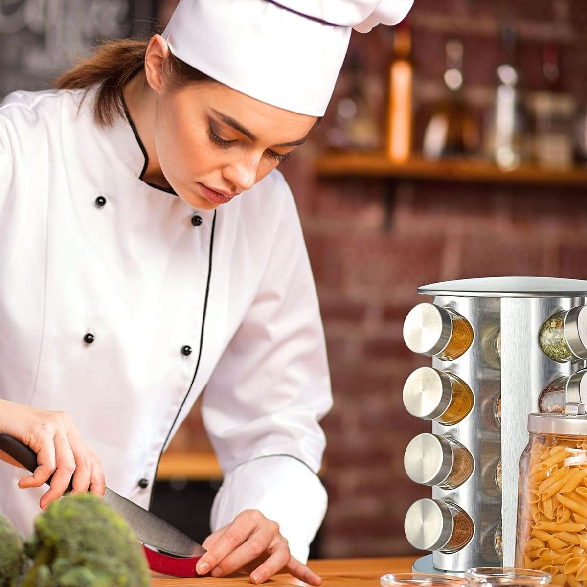 GENERICO - CONDIMENTERO ESPECIERO ESTANTE GIRATORIO 16 FRASCOS ACERO INOXIDABLE