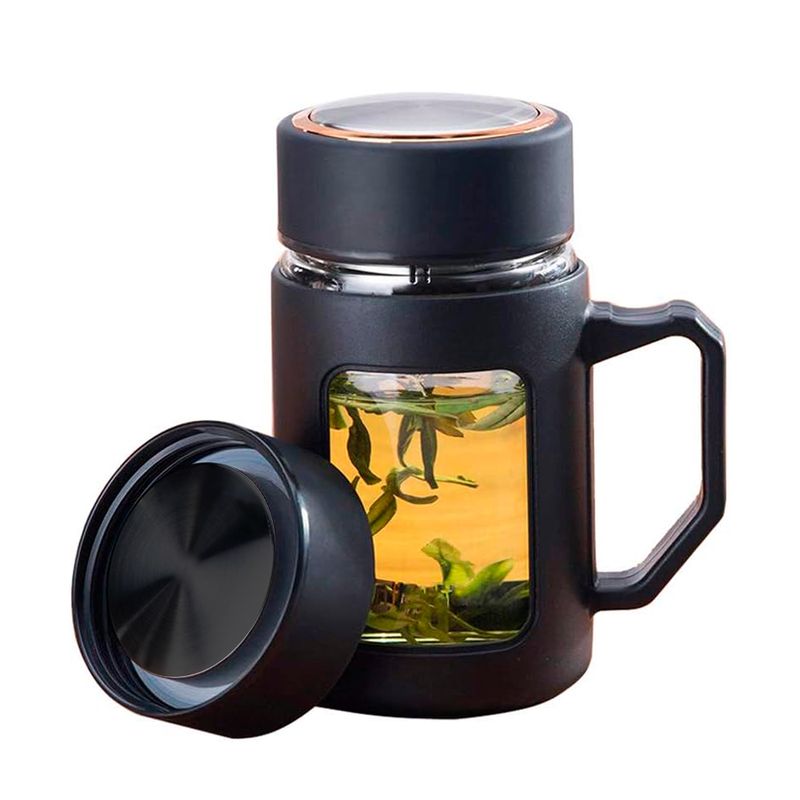 INSPIRA - Taza de Vidrio con Tapa Rosca y Asa Doble Capa 500 ml