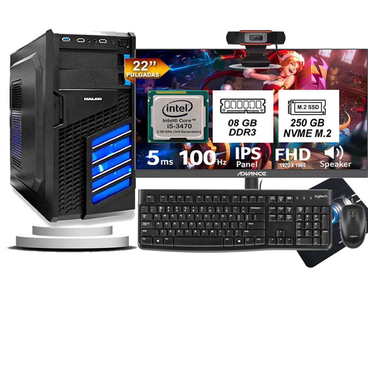 INTEL - Computadora Pc Intel Core i5 3470  Monitor 22 fhd' RAM 8GB SSD 256GB