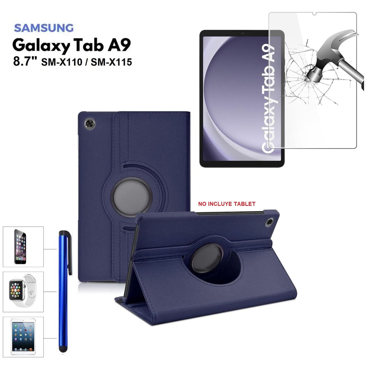 GENERICO - Funda + Mica + Lápiz para Samsung Tab A9 8.7 SM-X110 Case Giratoria