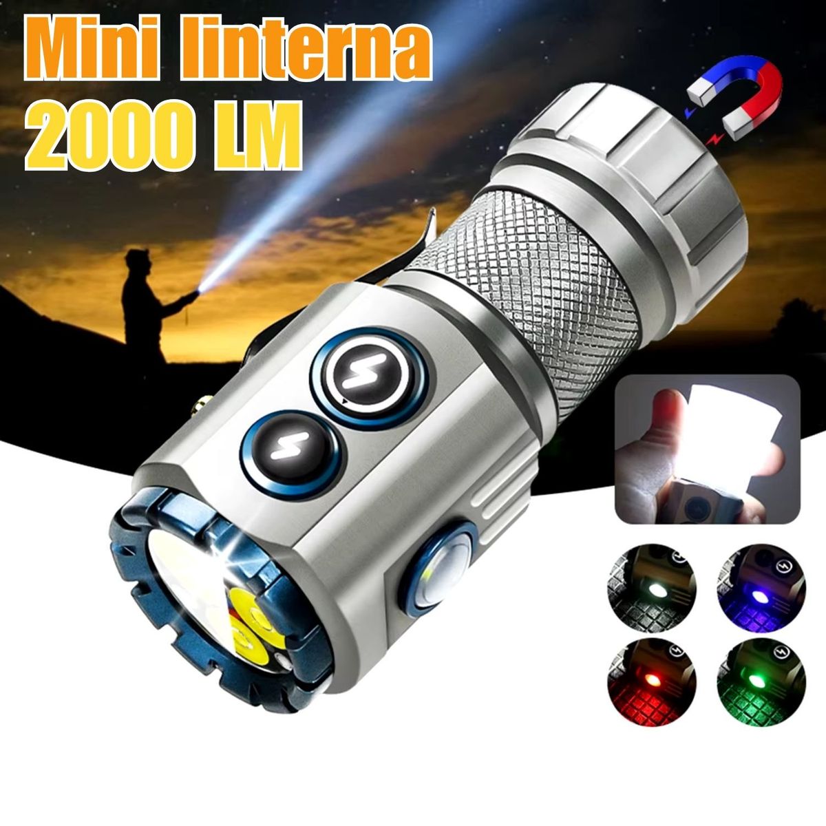 LIDIMI - Linterna Mini 2000LM Alta Potencia Recargable Resistente al Agua