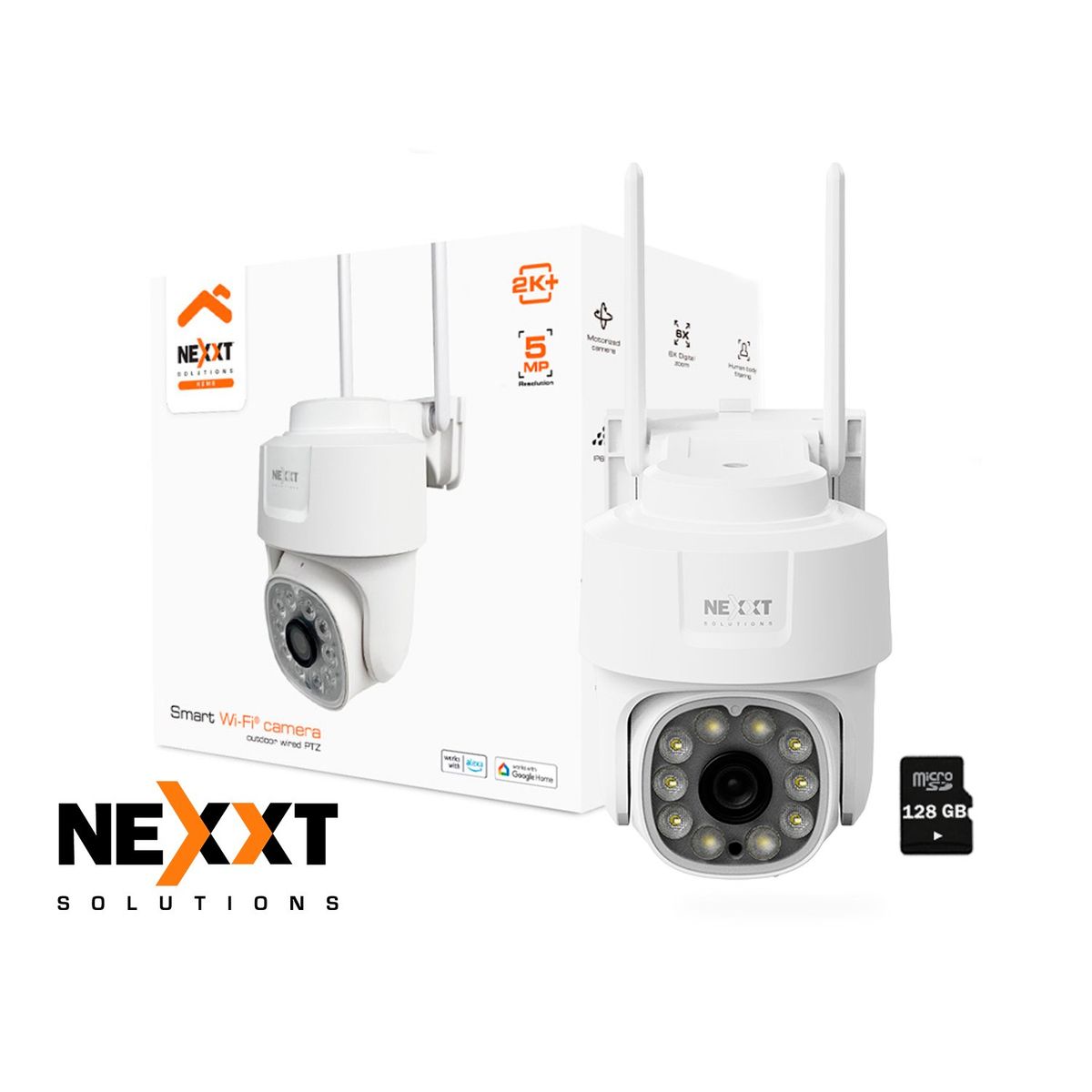 Cámara PTZ Inalámbrica Nexxt NHC-OP10 5MP Audio 2 vías Reflector Zoom 6X +SD128GB, marca Nexxt Solutions - Foto Principal