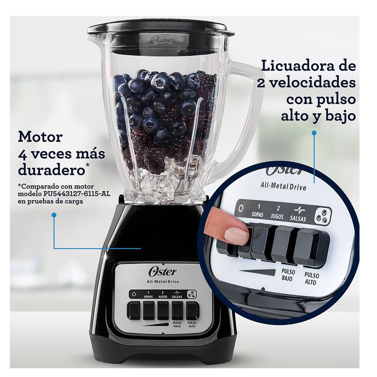 OSTER - Licuadora Oster 2 Velociades + Pulsador Tritura Hielo BLSTKAG-BPB
