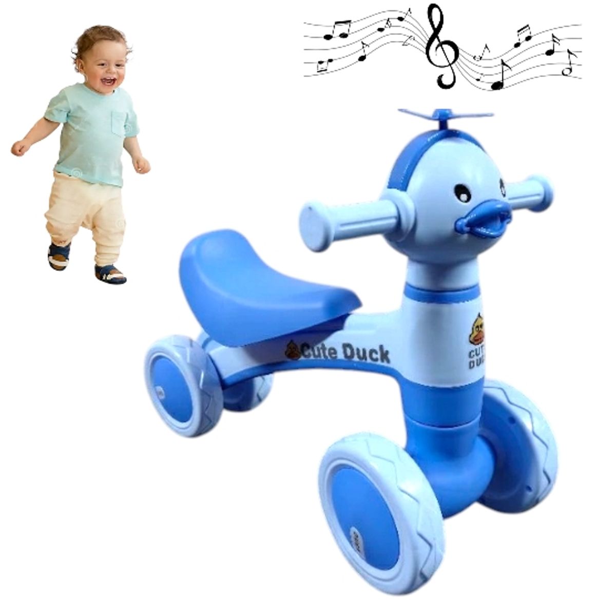 GENERICO - TRICICLO DE EQUILIBRIO CUTE DUCK CELESTE MUSICAL