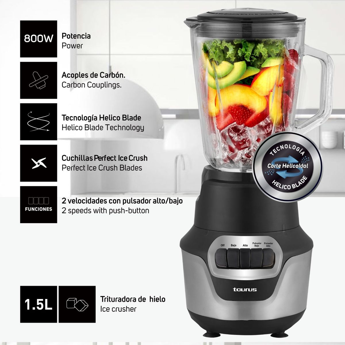 TAURUS - Licuadora Taurus Mod. Perfect Push  1.5 lts   800 W