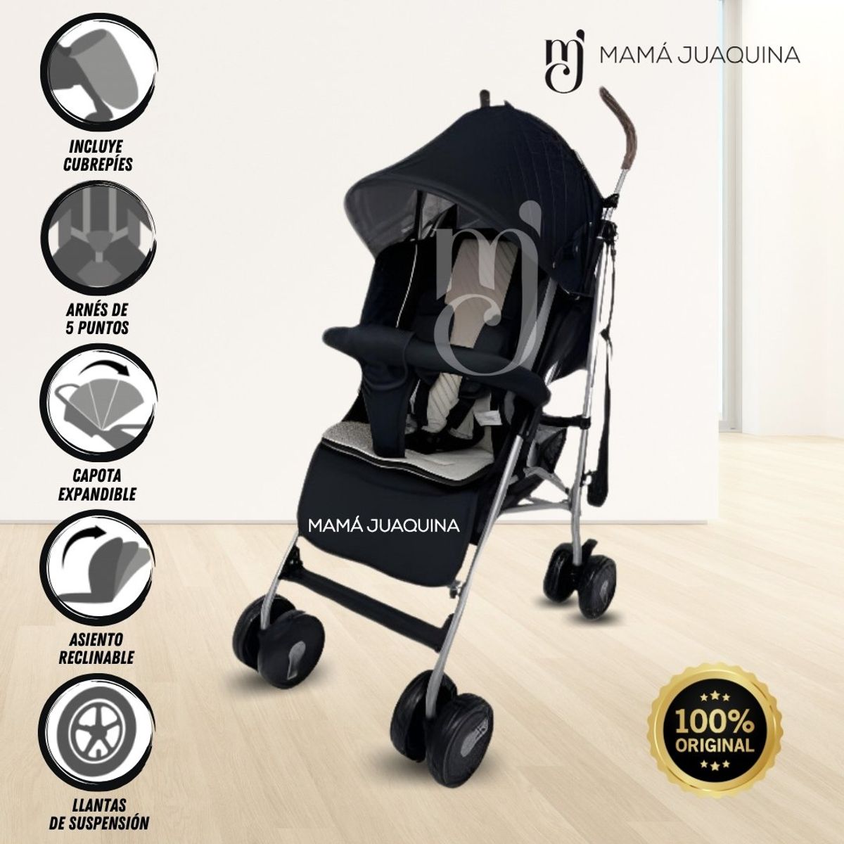 BABY - Coche Bastón de Lujo «ADOU» Black