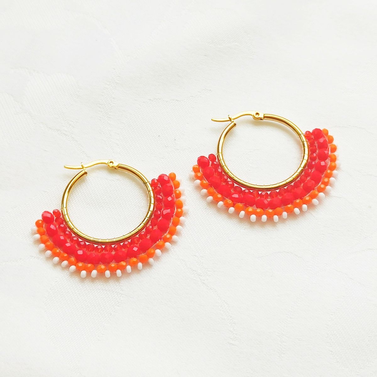 GENERICO - Argollas Acero con Muranos y Mostacillas 2.5 cm Diámetro