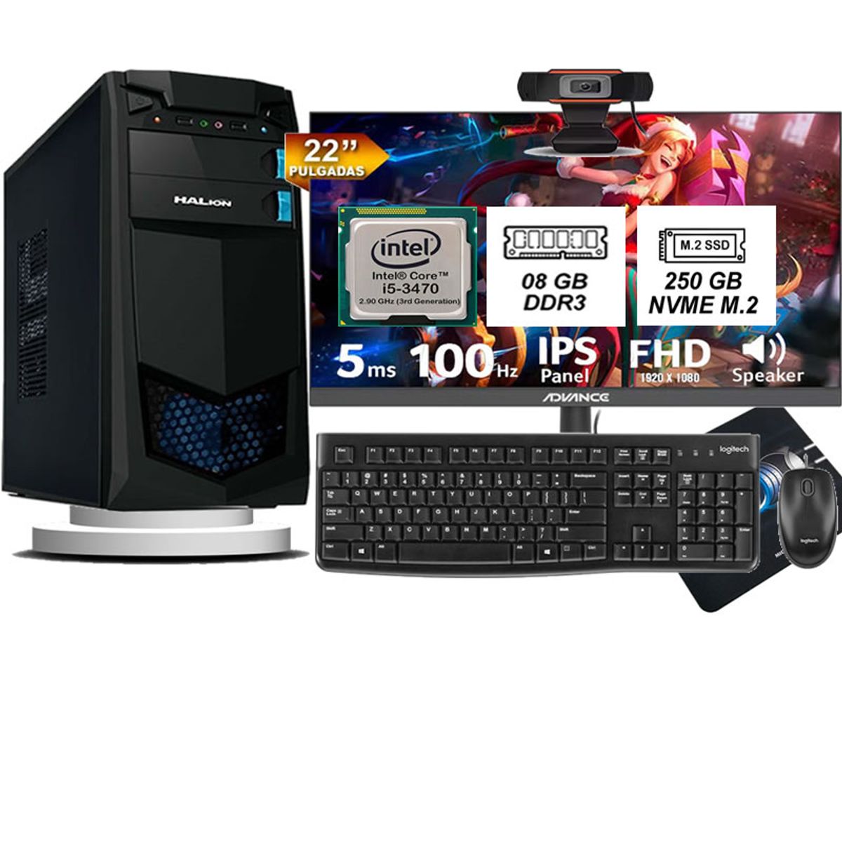 HALION - Computadora Pc Intel Core i5 3470  Monitor 22 fhd' RAM 8GB SSD 256GB