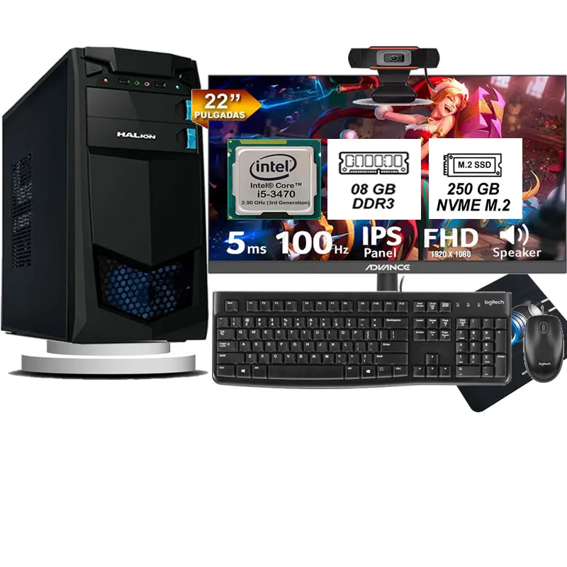 HALION - Computadora Pc Intel Core i5 3470  Monitor 22 fhd' RAM 8GB SSD 256GB