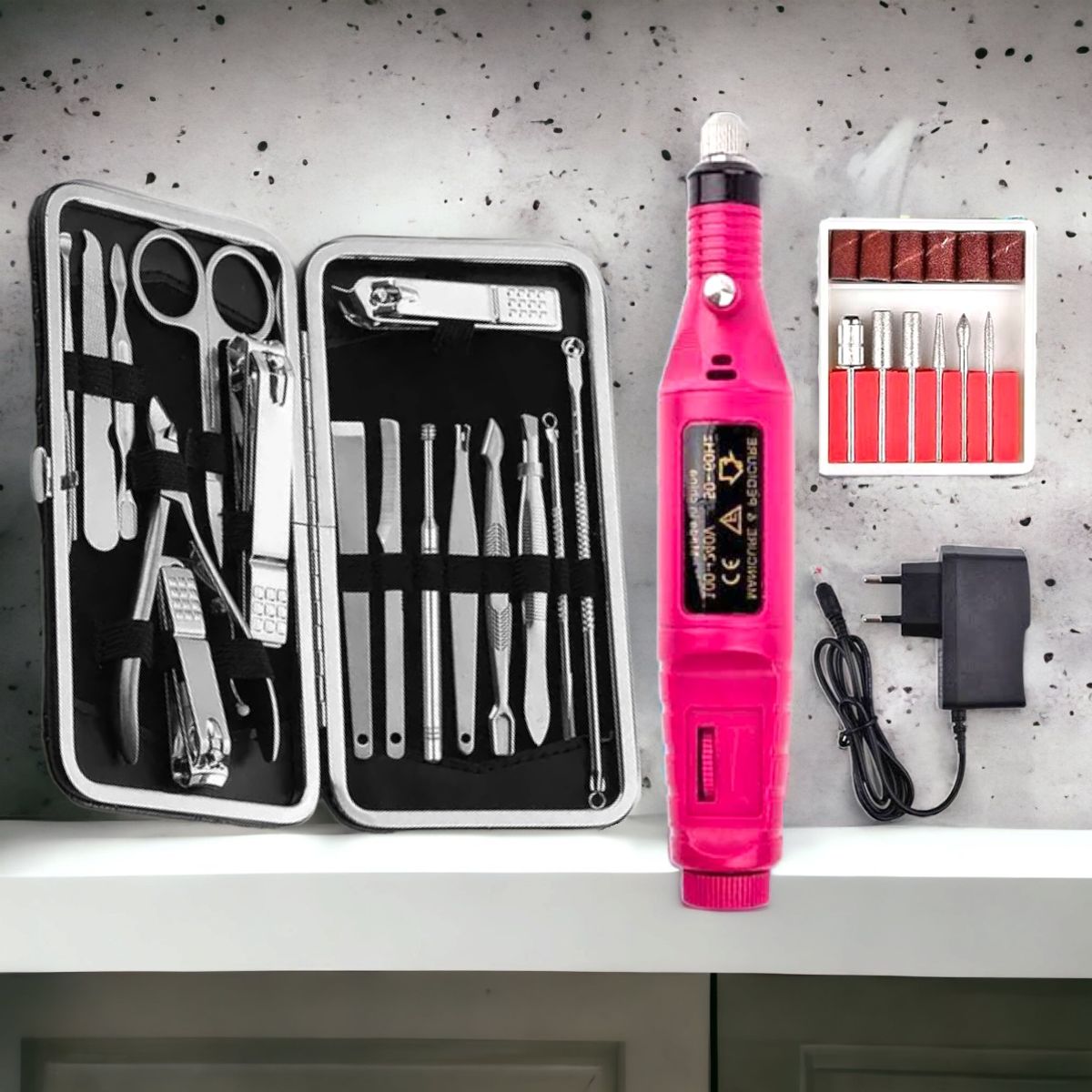 GENERICO - Set Manicura 16 Pzs y Pulidor De Uñas Eléctrico