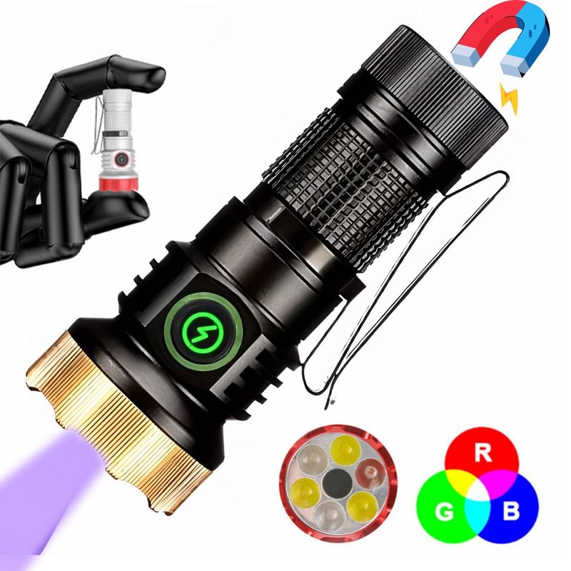 LIDIMI - Linterna LED Magnética Multifuncional con Luz UV y RGB Táctica