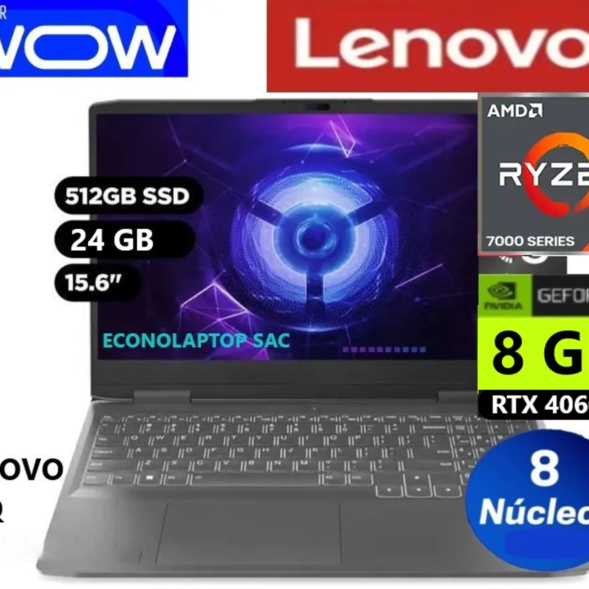 LENOVO - LAPTOP LENOVO LOQ 15.6″ R7 24GB RAM 512GB SSD 8GB DE VIDEO RTX 4060