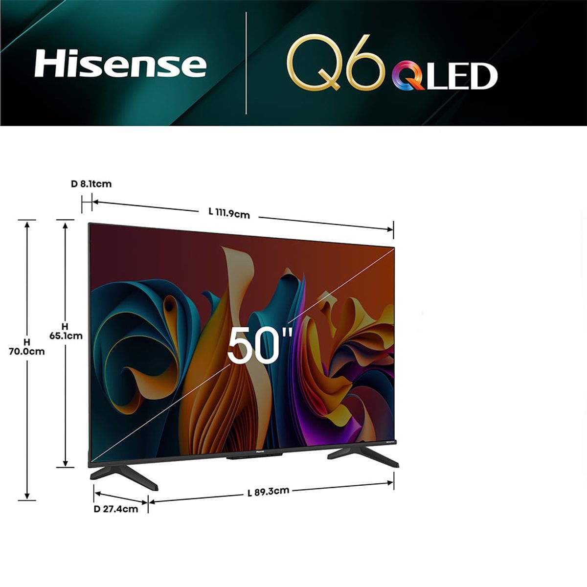 HISENSE - Televisor Hisense 50 50Q6N QLED 4K UHD Google Tv