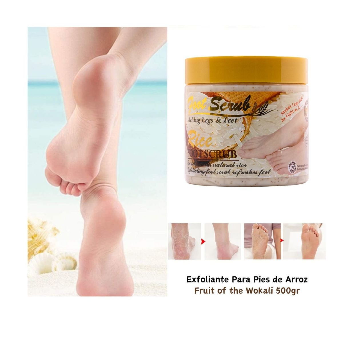 WOKALI - Exfoliante Para Pies a Base de Arroz Wokali de 500g