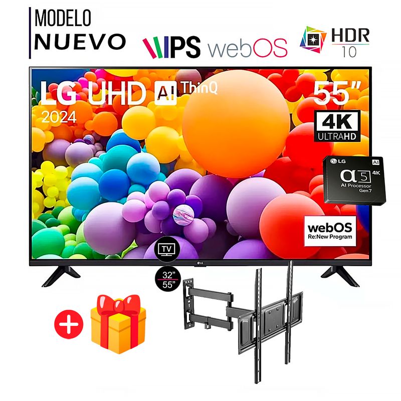 LG - Televisor LG 55 Pulg. LED Smart TV 4K UHD ThinQ AI 55UT7300PSA / Rack Móvil