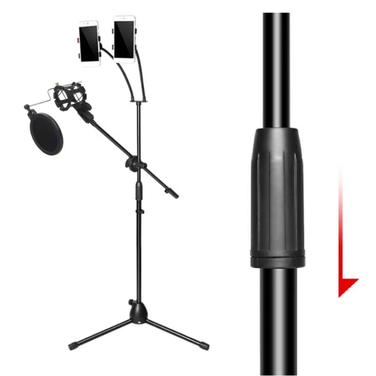 SEISA - Tripode para Microfono 170cm Doble Soporte Holder Celular Flexible