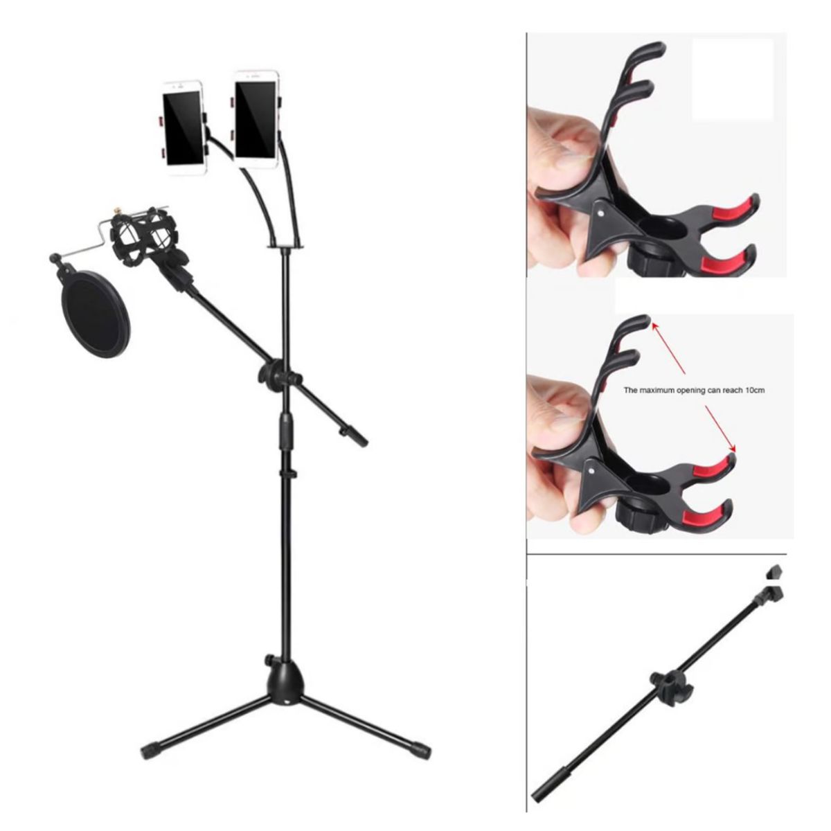 SEISA - Tripode para Microfono 170cm Doble Soporte Holder Celular Flexible