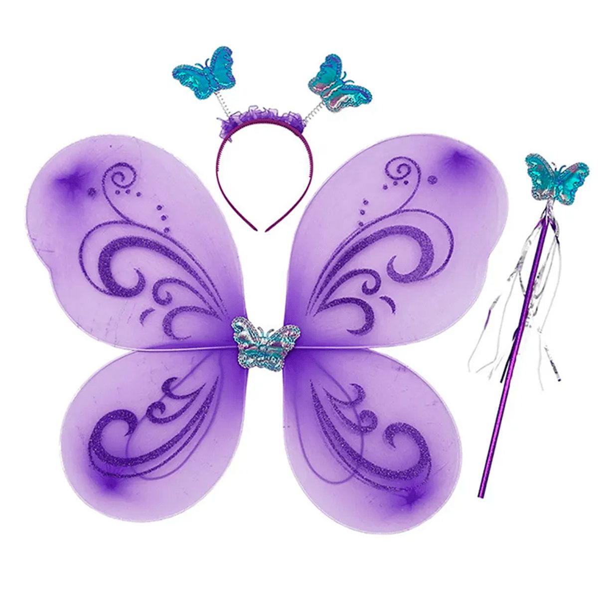GENERICO - Pack alitas  Mariposa Ala +Diadema +Varita Morado