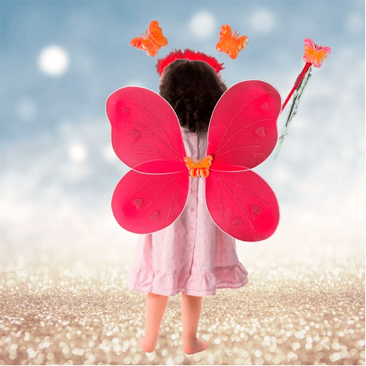 GENERICO - Pack alitas  Mariposa Ala +Diadema +Varita Rojo