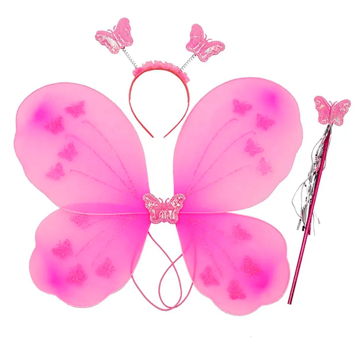 GENERICO - Pack alitas  Mariposa Ala +Diadema +Varita Rosado